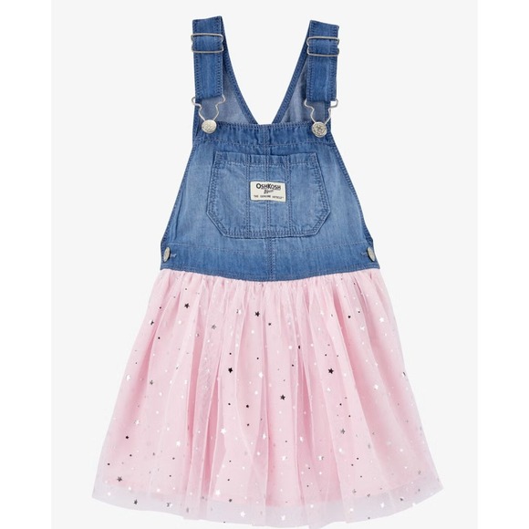 NWT Oshkosh Jumper Dress Blue Jean top w/ adjustable straps & Pink tulle 9 mo - Picture 1 of 5